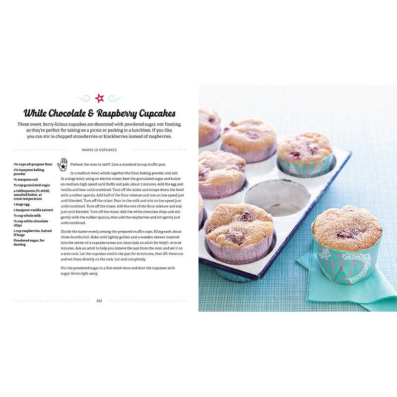 The Big Book of Baking For Kids by American Girl featuring a collection of recipes for cookies, cakes, tarts, brownies, and more, designed for young bakers. Includes kitchen tips, safety instructions, and expert decorating advice for all skill levels