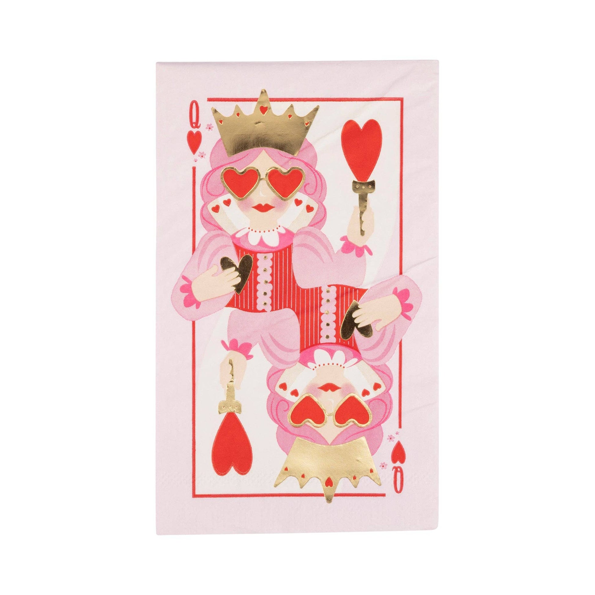 Queen of Hearts dinner napkins, 18 paper napkins with gold foil for Valentine's Day table setting