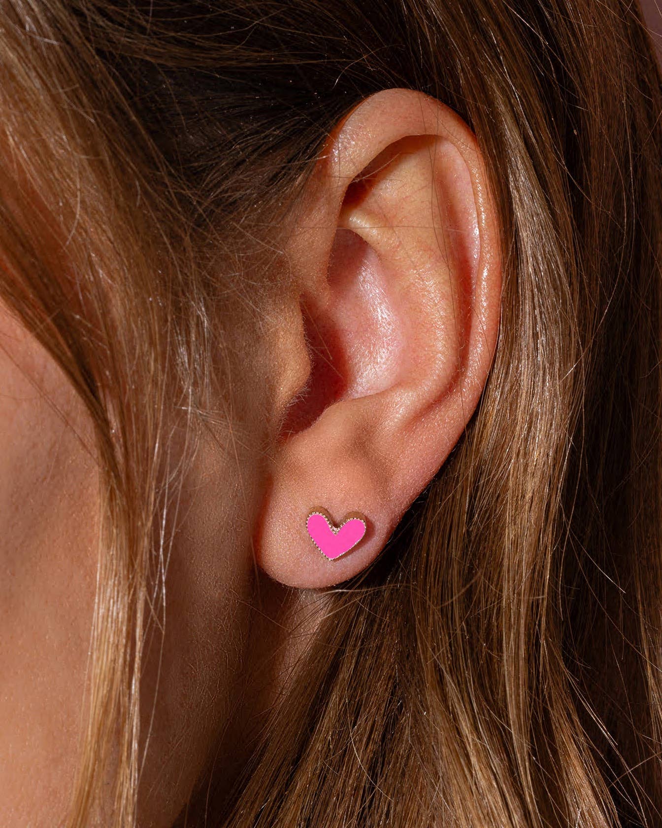 14k gold plated pink enamel stud earrings, hypoallergenic and lightweight, perfect for gifts and everyday glam.