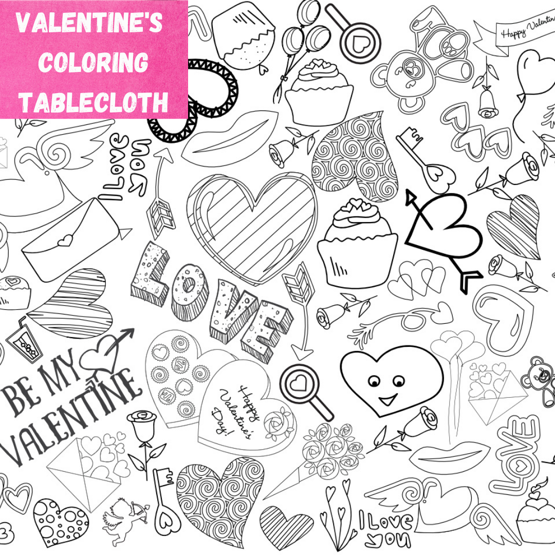 Jumbo Valentine's Day coloring table cover, 6ft x 3ft, family fun, creative activity for kids, classroom party