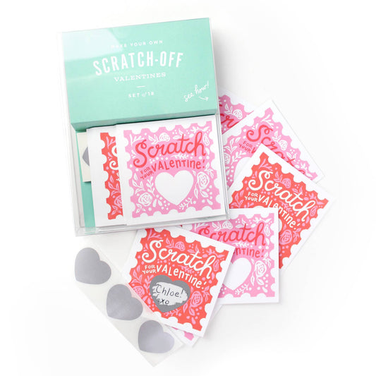 DIY Scratch-Off Valentines Kit: 18 cards (pink & red), scratch-off stickers included. Add a personal touch with handwritten messages!