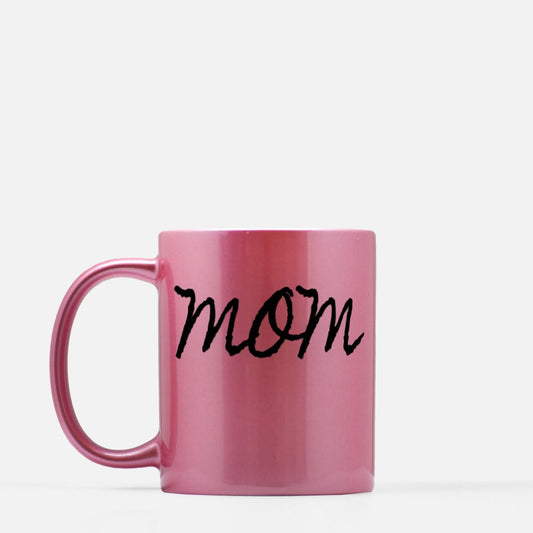 Classic ceramic mug in brilliant pink metallic, holding 11oz of your favorite warm beverage. Features one or two-sided design. Measures 3.75" (H) x 3.25" (W). Hand wash only. Not dishwasher or microwave-safe. Perfect for stylish coffee or tea drinking