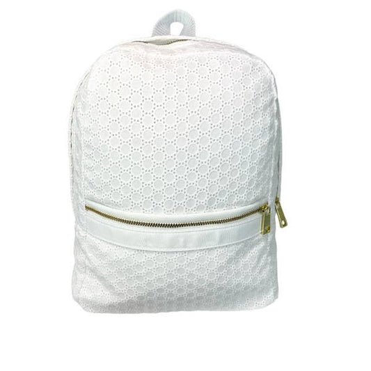 Mint Eyelet Love You small backpack for toddlers & fashion-forward girls, fits iPad, washable.