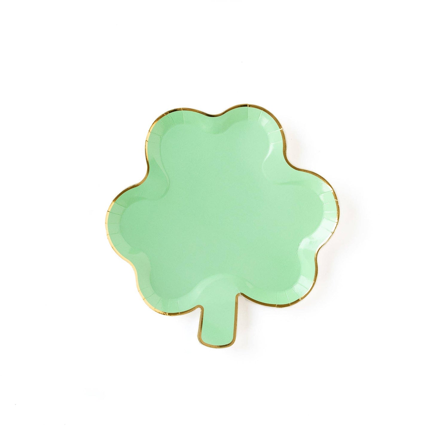 Set of 8 Shamrock Plates – 8" tall with gold foil edging, perfect for St. Patrick's Day celebrations and treats.