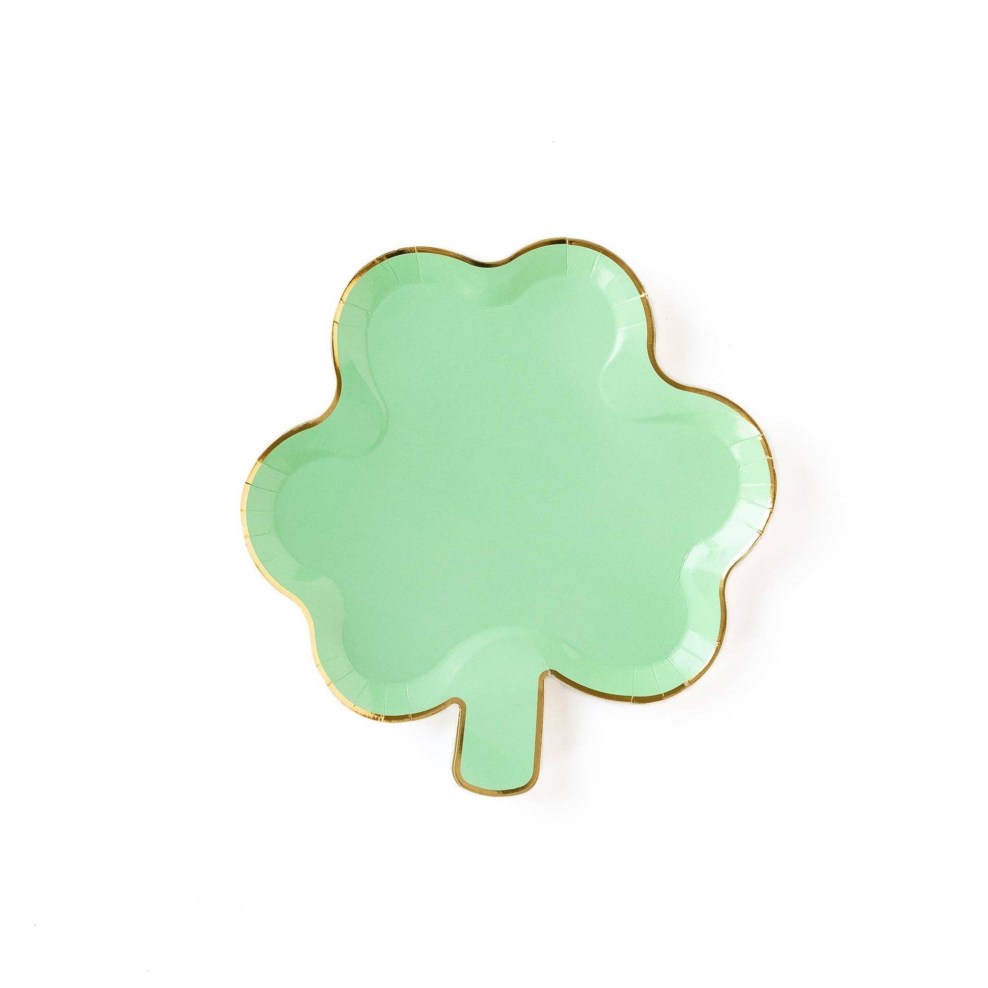 Set of 8 Shamrock Plates – 8" tall with gold foil edging, perfect for St. Patrick's Day celebrations and treats.