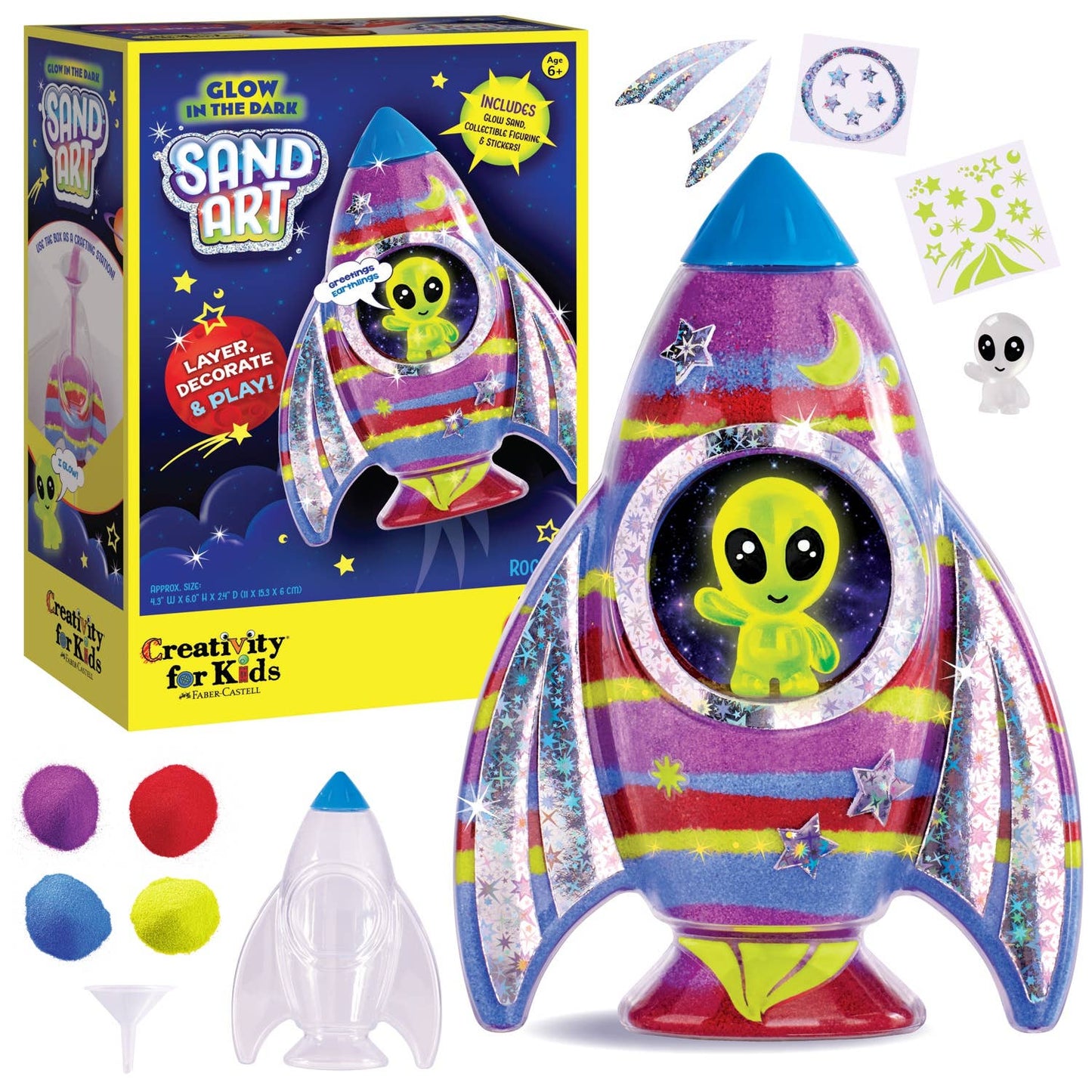 “Blast Off” 🚀 Glow in the Dark Sand Art Rocket - DIY Craft Kit for Kids