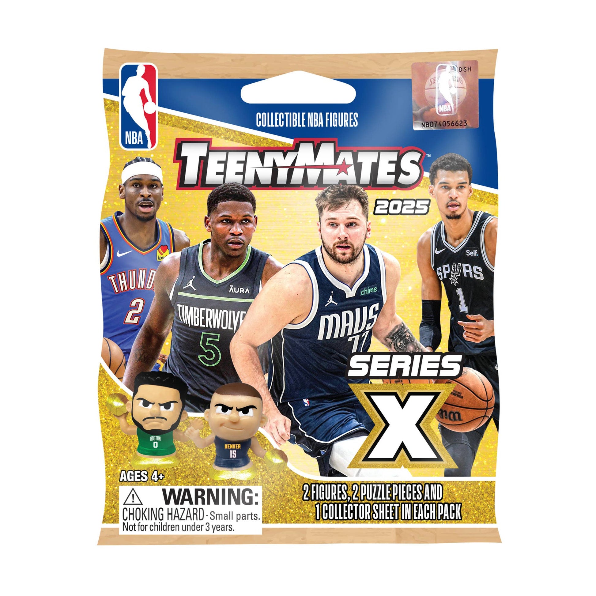 NBA TeenyMates 1" collectible figures, 2 random figures per pack, 32 blind packs, includes puzzle pieces.