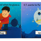 E.T.'s First Words board book for early learners with interactive wheels for language development, featuring iconic scenes from E.T. the Extra-Terrestrial. Kids learn words like 'read,' 'candy,' and 'home' in a playful, nostalgic format.