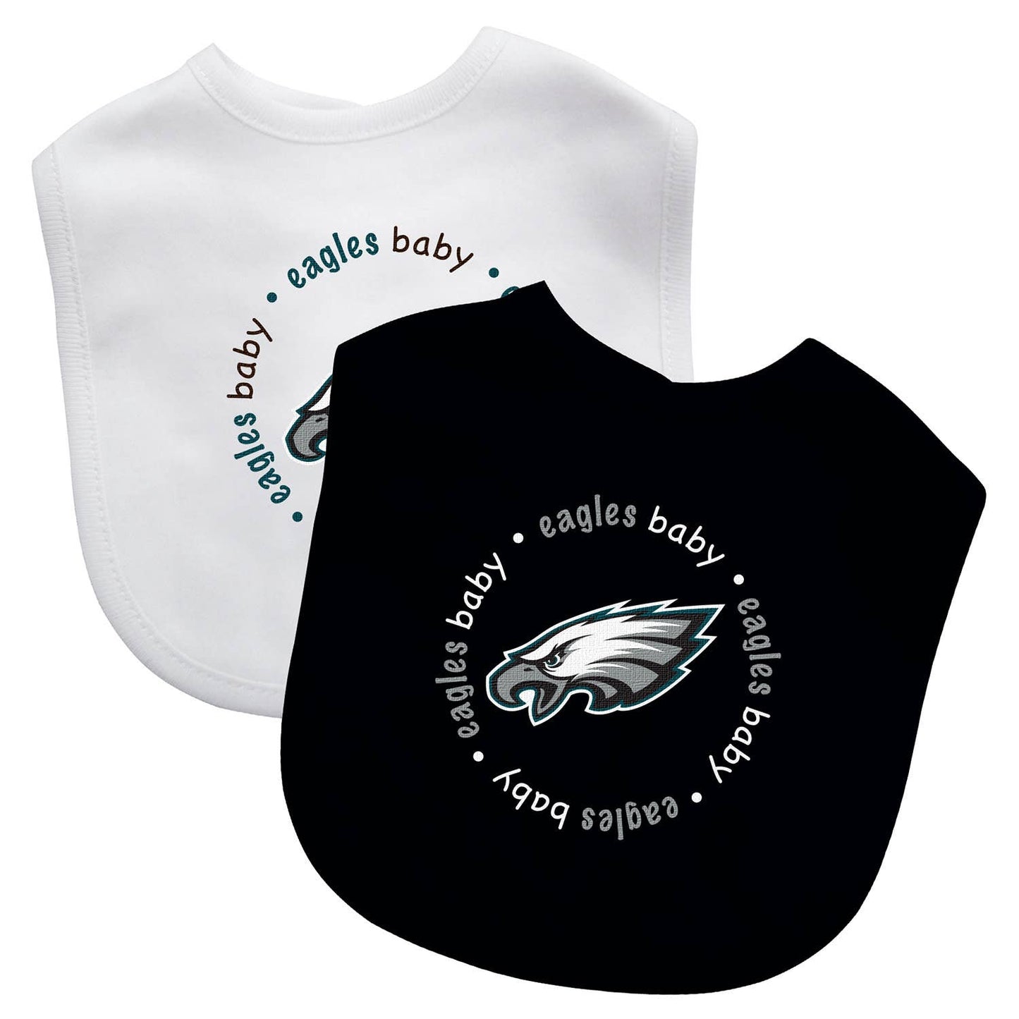 Official NFL Philadelphia Eagles Baby Bibs 2-pack, embroidered logo, machine washable, unisex design.