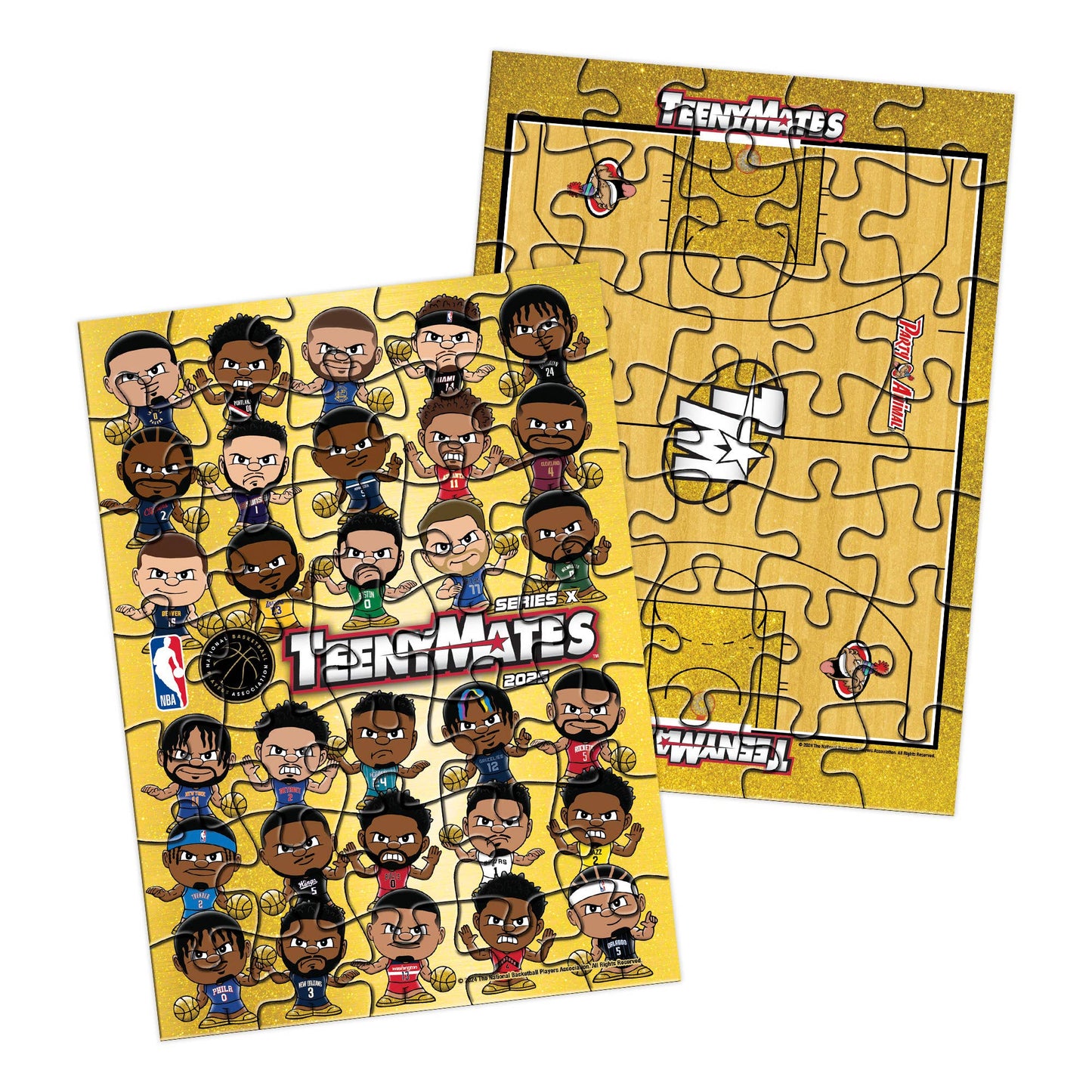 NBA TeenyMates 1" collectible figures, 2 random figures per pack, 32 blind packs, includes puzzle pieces.