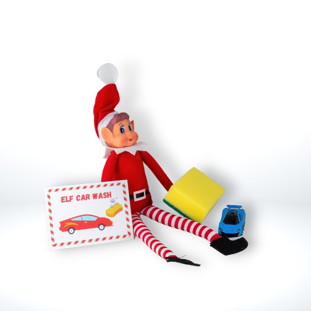 Elf Antics Kit for Christmas, available in 12-day and 24-day options with bonus days, featuring pre-planned elf scenes, activities like movie night, elf car wash, and balloon animals, perfect for holiday fun.