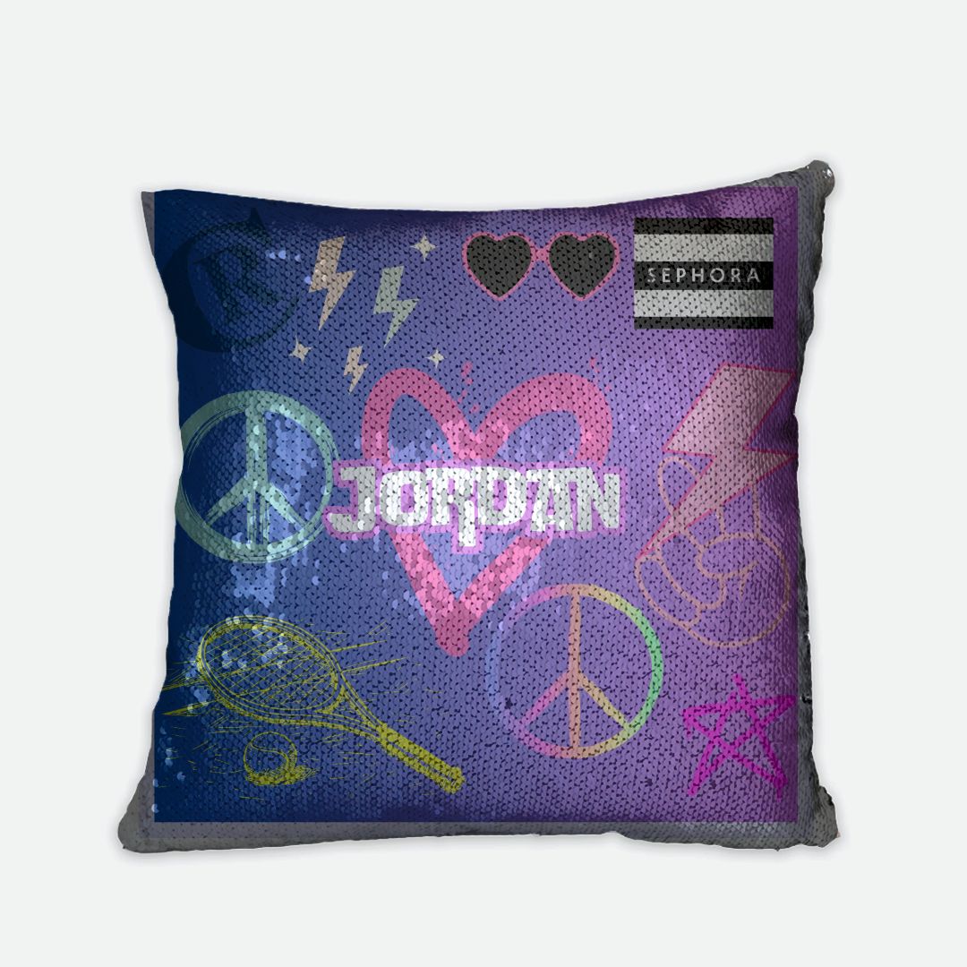 Reversible Sequin Pillowcase: 15.5″ x 15.5″ with color-changing sequins. Fun camp gift or decor. Available in Black, Gold, Pink, Silver. Spot clean only