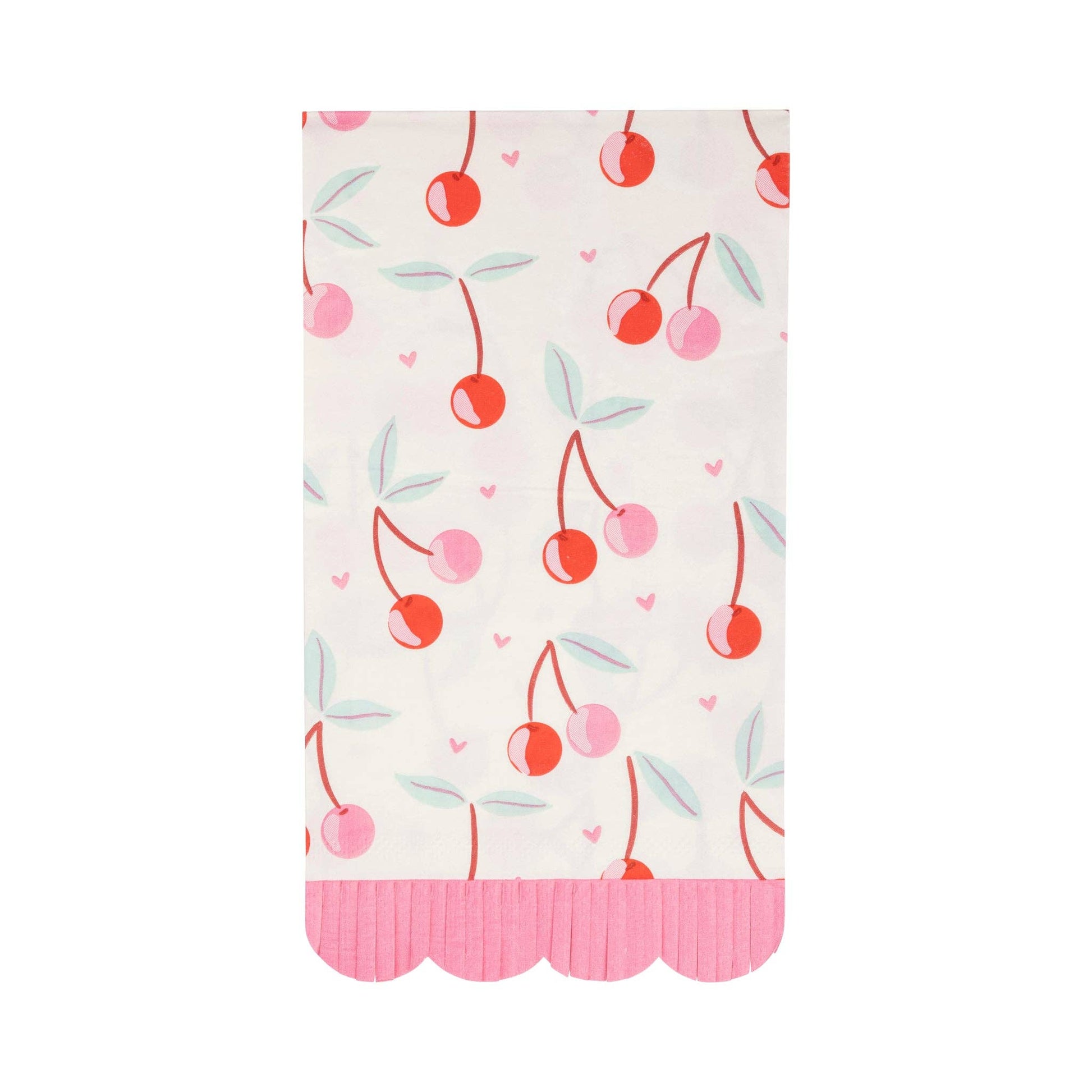 Cherries fringe scallop guest napkins, 24 paper cocktail napkins with fringe accent for Valentine's Day