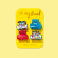 Colorful Mini Claw Clips set of 4 with confetti designs, pink & blue clips, perfect for everyday wear & gifts.