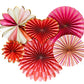 Valentine's Day paper fan set with 6 assorted double-sided fans, gold foil accents, and heart designs.