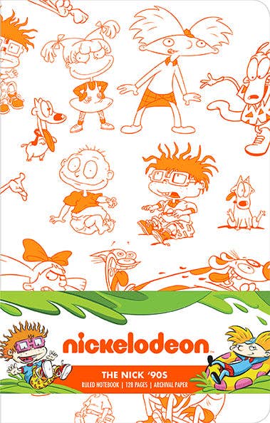 Nick '90s Ruled Notebook featuring classic Nickelodeon shows, 128 pages of acid-free paper for notes and memories. A must-have for nostalgic ‘90s kids and animated TV fans celebrating Nickelodeon's iconic era.