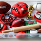 Super Bowl Sensory Kit with team colors, football-themed playdough, sensory bin toys, perfect for kids' creative play and game day fun.