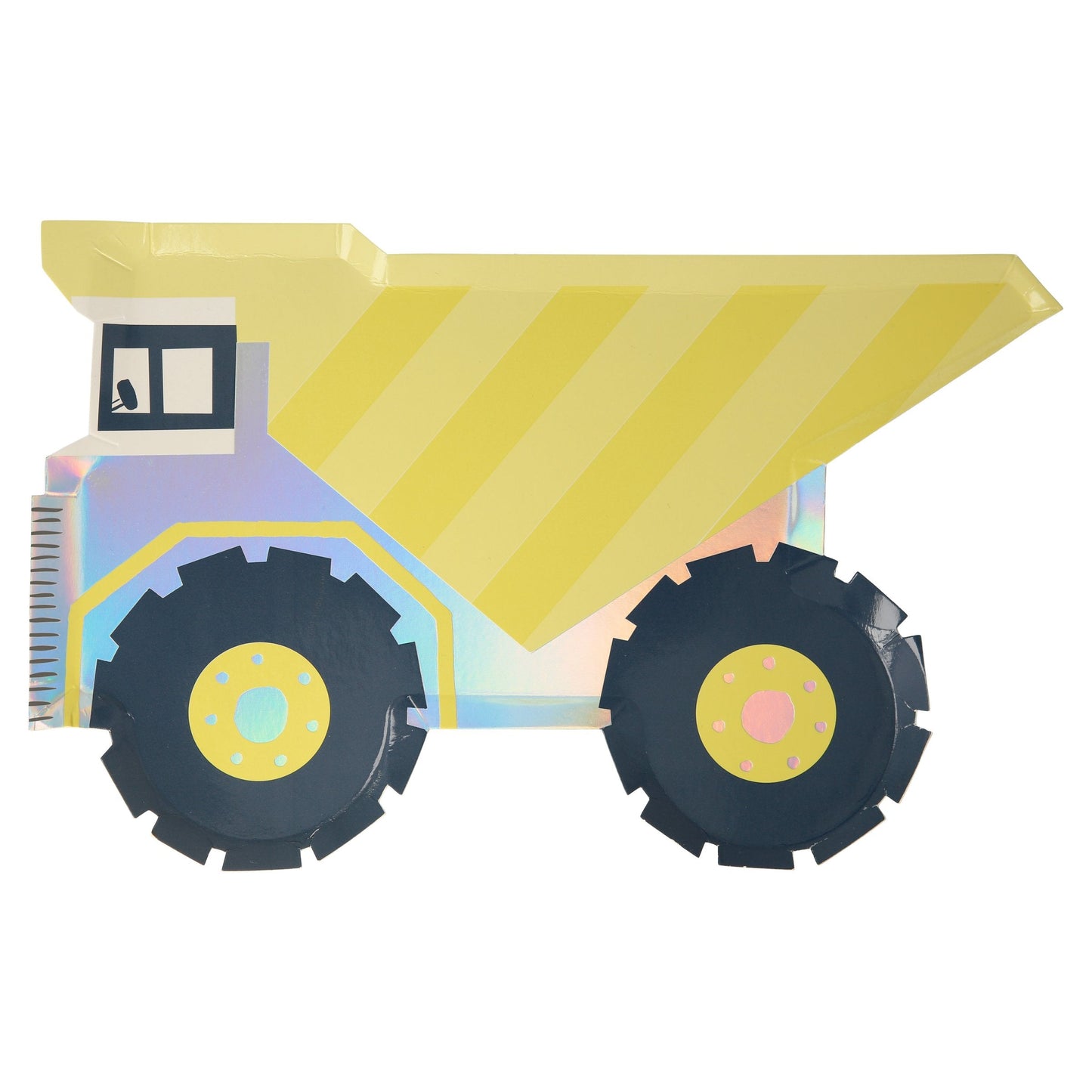 Construction vehicle-themed napkins with silver holographic foil, pack of 16, 7x4.75 inches.