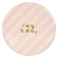 Bold striped birthday plates with gold foil 'Happy Birthday' text, pack of 8, 4 vibrant colors.