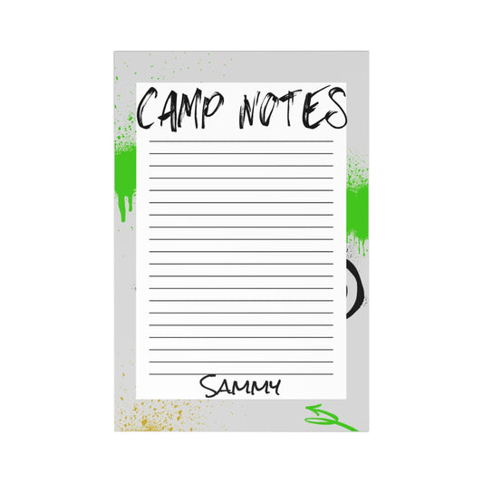 Personalized camp stationery set—10 notecards and envelopes. Groovy design, lined for easy writing, and customizable with your child's name. Ideal for camp notes and memories.