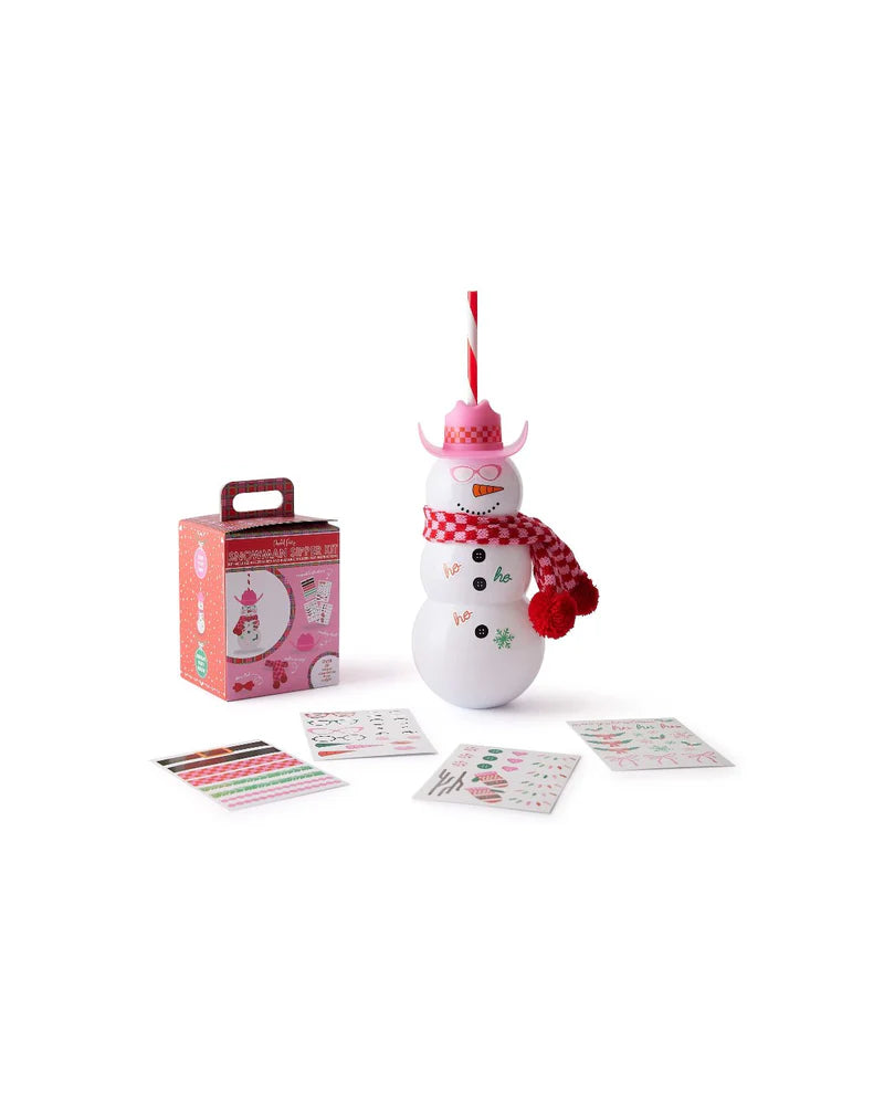 Viral Snowman Sipper with DIY accessory kit. Holds 30 oz (a whole bottle of wine!) and includes a pink cowboy hat, red bow tie, knit scarf, and 30+ reusable stickers to customize. Perfect for holiday gifts, girls' night, or white elephant exchanges