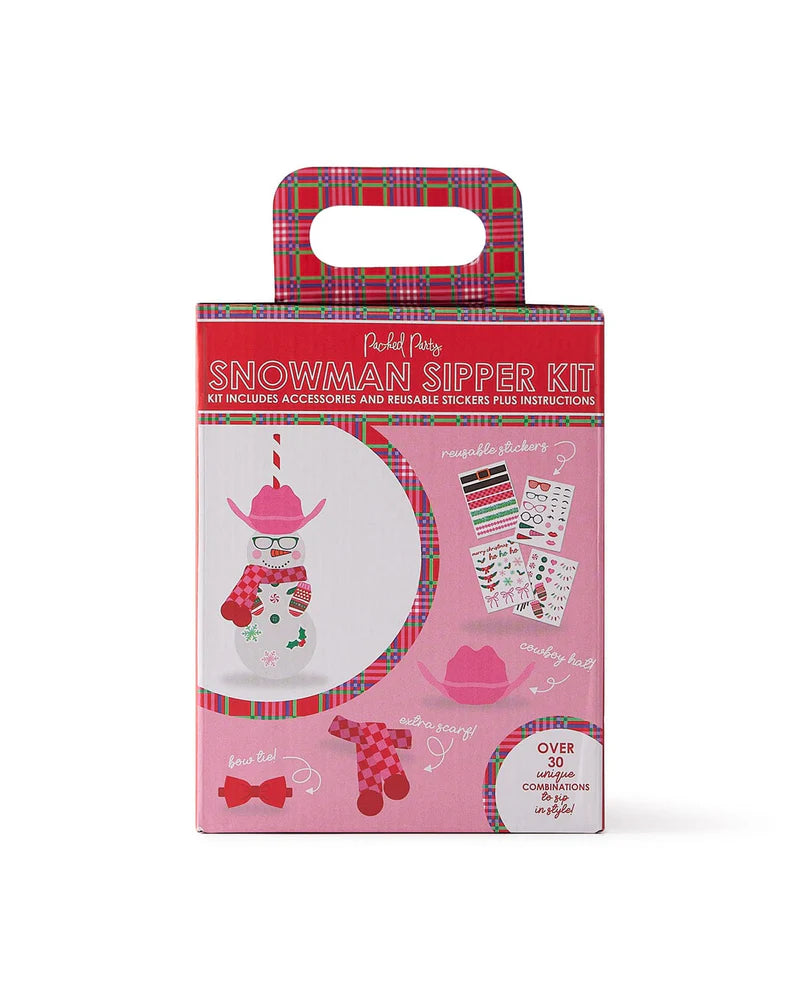 Viral Snowman Sipper with DIY accessory kit. Holds 30 oz (a whole bottle of wine!) and includes a pink cowboy hat, red bow tie, knit scarf, and 30+ reusable stickers to customize. Perfect for holiday gifts, girls' night, or white elephant exchanges