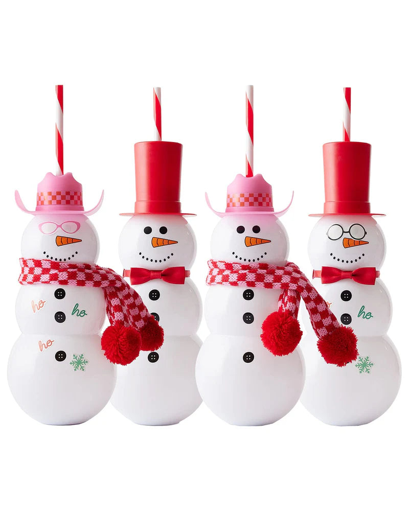 Viral Snowman Sipper with DIY accessory kit. Holds 30 oz (a whole bottle of wine!) and includes a pink cowboy hat, red bow tie, knit scarf, and 30+ reusable stickers to customize. Perfect for holiday gifts, girls' night, or white elephant exchanges